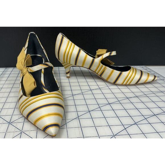 Tory Burch Beverly Stripe Satin Pumps Shoes size 10.5, A Runway Collection‎ - Picture 1 of 16